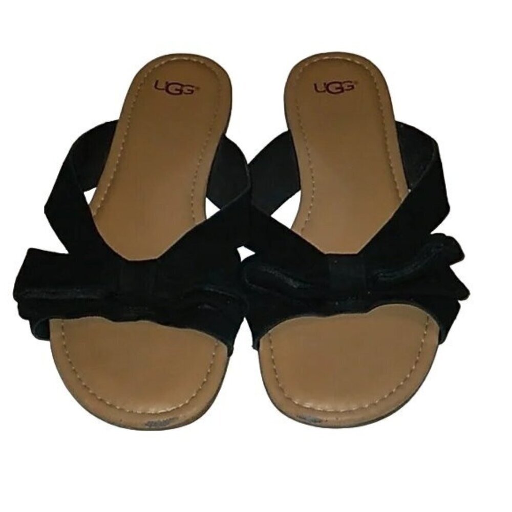 UGG Black Suede Bow Sandals